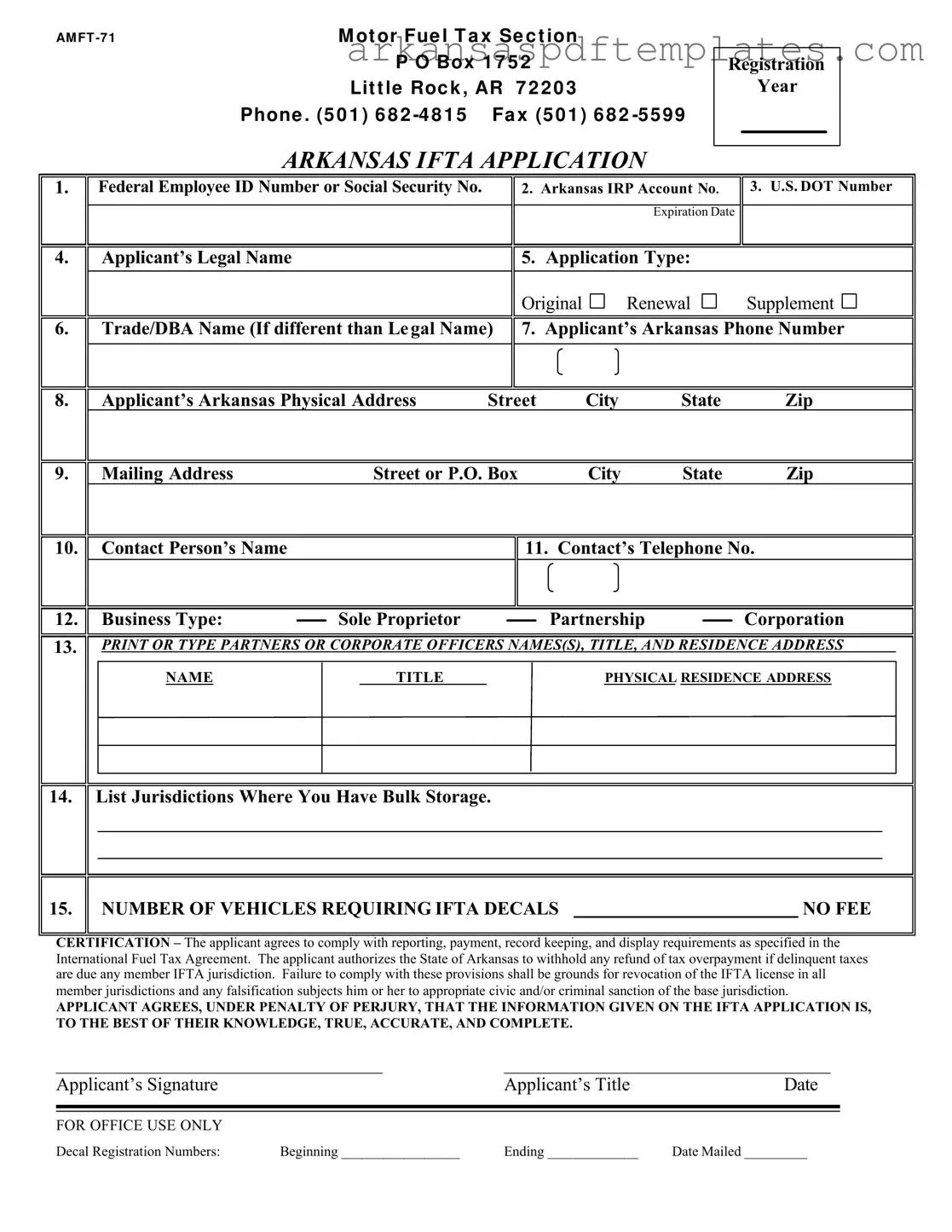 Fill Out a Valid Amft 71 Arkansas Form