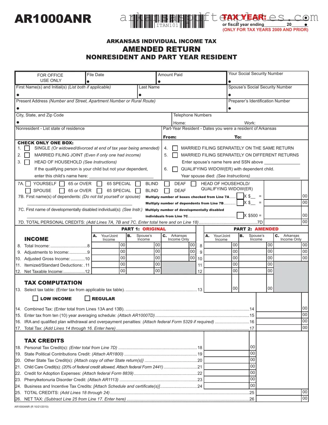 Fill Out a Valid Ar1000Anr Form