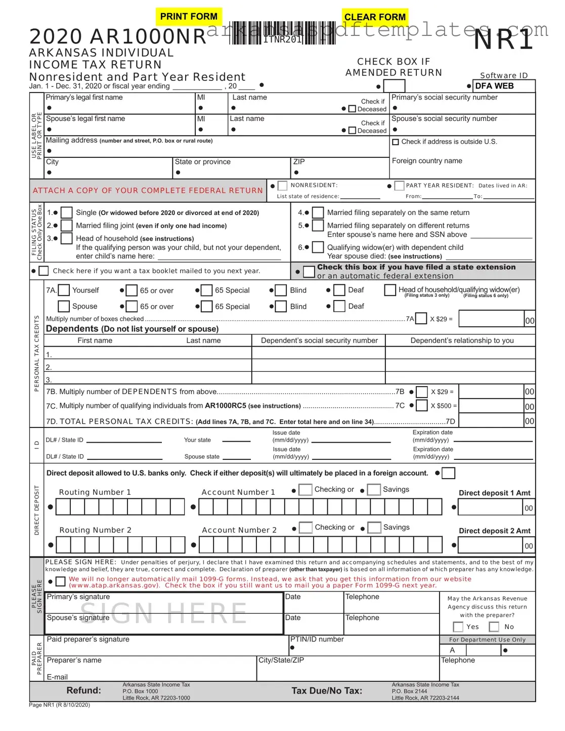 Fill Out a Valid Ar1000Nr Form