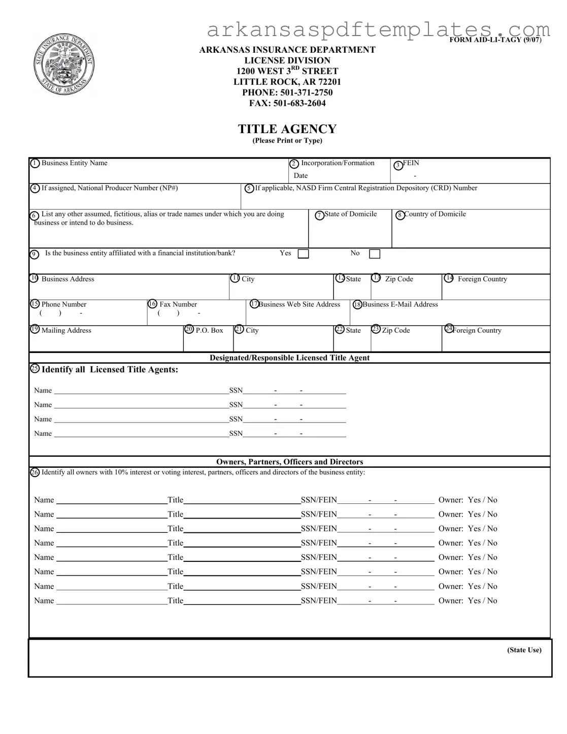 Fill Out a Valid Arkansas Aid Li Tagy Form