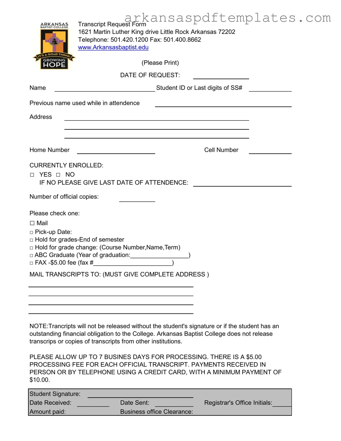 Fill Out a Valid Arkansas Baptist Transcript Form