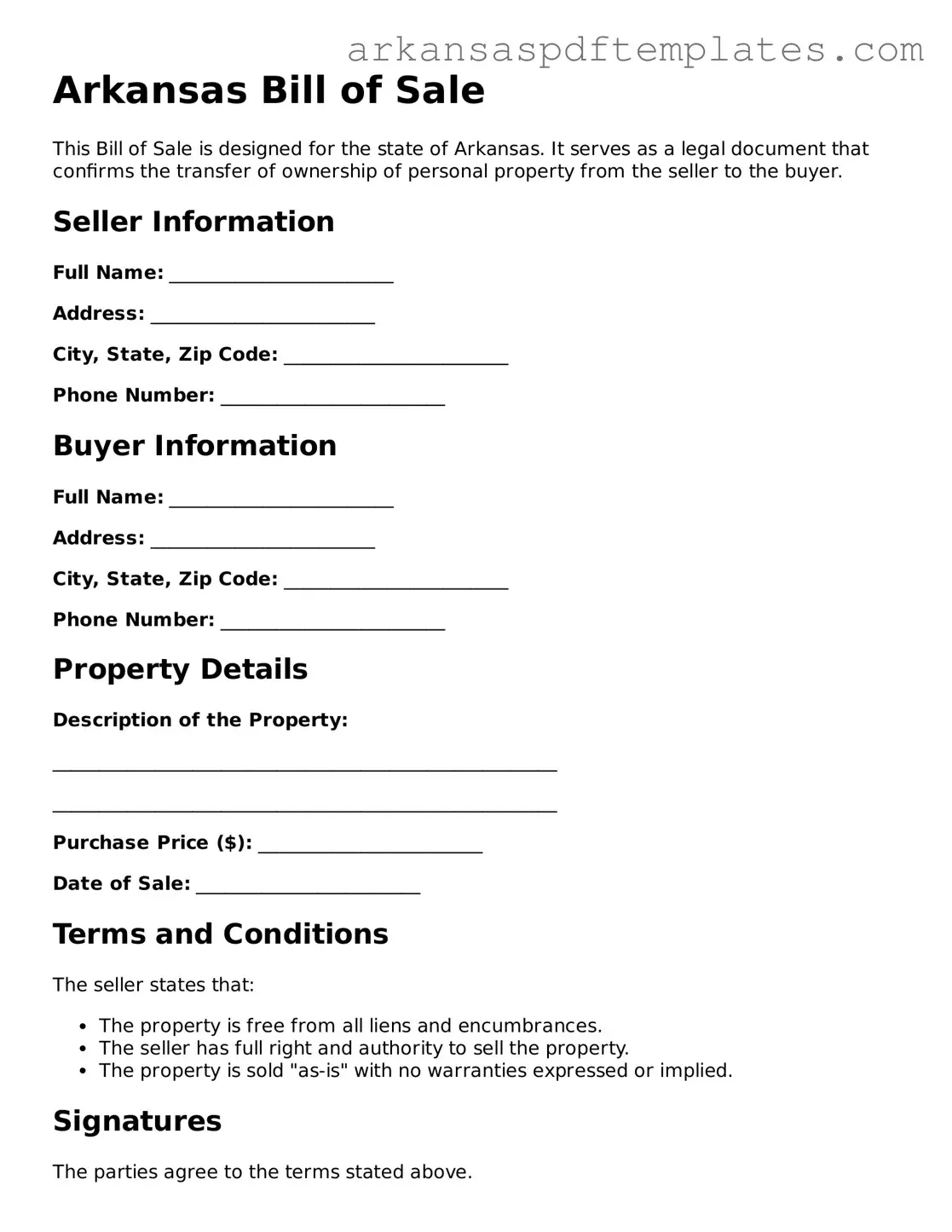 Free Arkansas Bill of Sale Template
