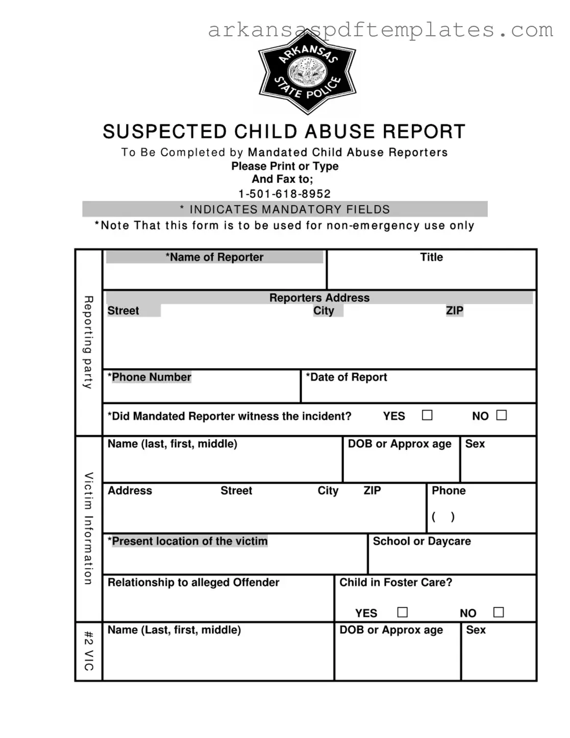 Fill Out a Valid Arkansas Child Abuse Form