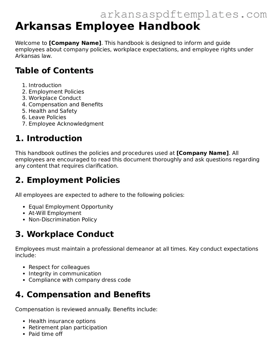 Free Arkansas Employee Handbook Template