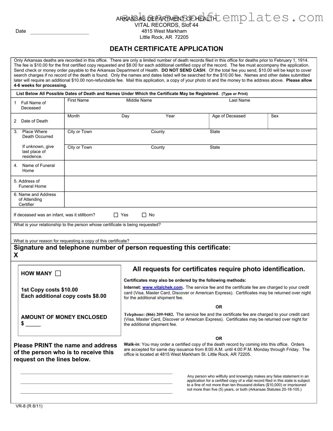 Fill Out a Valid Arkansas Death Certificate Application Form