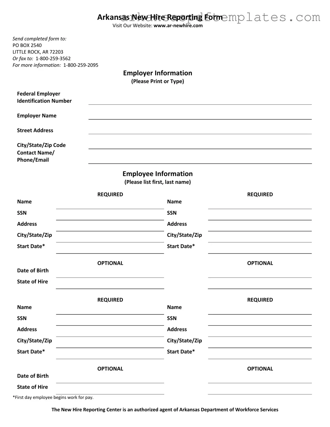 Fill Out a Valid Arkansas New Hire Reporting Form