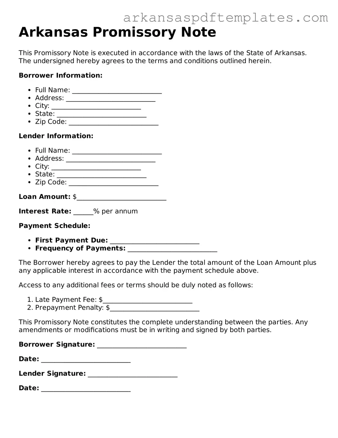 Free Arkansas Promissory Note Template