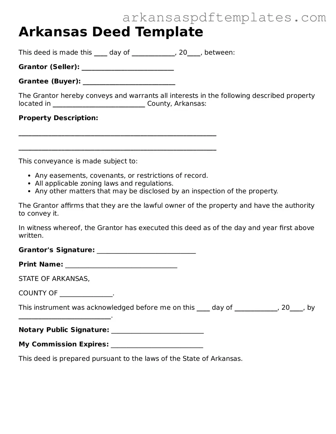 Free Arkansas Deed Template