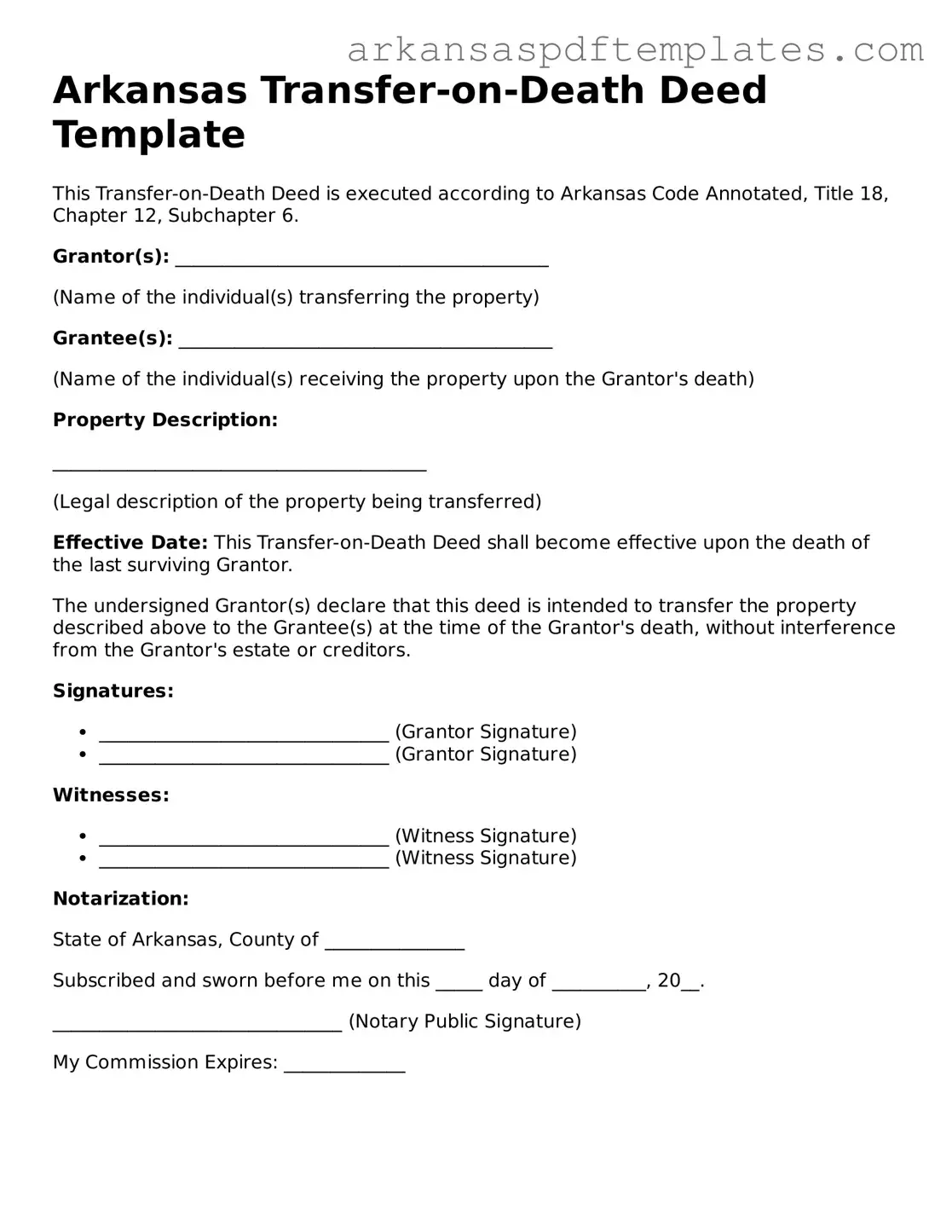 Free Arkansas Transfer-on-Death Deed Template