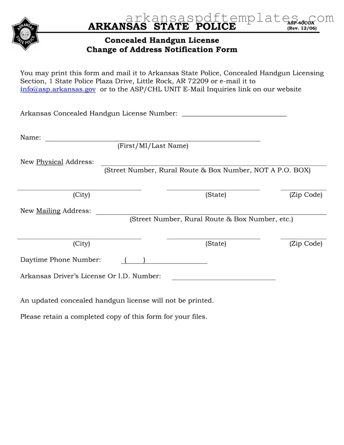 Fill Out a Valid Change Address Ccw In Arkansas Form