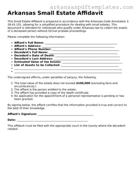 Free Arkansas Small Estate Affidavit Template