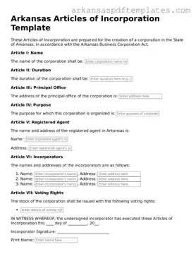 Free Arkansas Articles of Incorporation Template