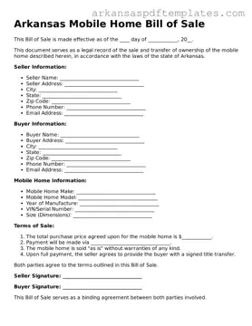 Free Arkansas Mobile Home Bill of Sale Template