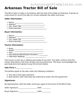 Free Arkansas Tractor Bill of Sale Template