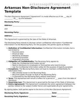 Free Arkansas Non-disclosure Agreement Template