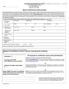 Fill Out a Valid Arkansas Death Certificate Application Form