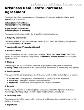 Free Arkansas Real Estate Purchase Agreement Template
