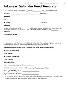 Free Arkansas Quitclaim Deed Template
