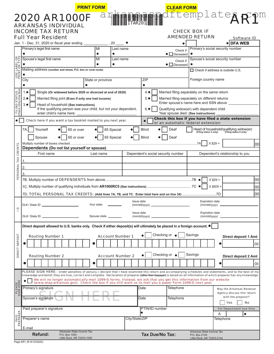 Fill Out a Valid Tax Ar1000F Form